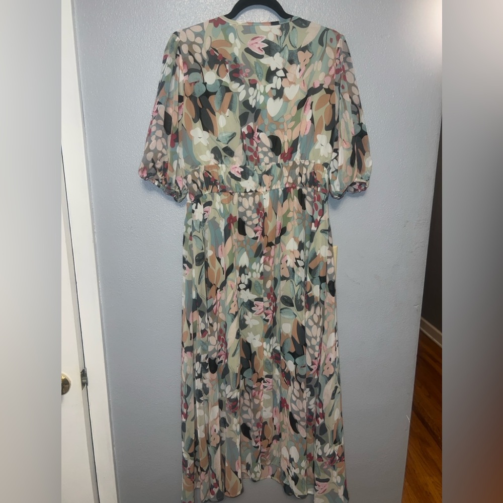 Floral Multicolor Midi Dress with Puff Sleeves - Picture 7 of 8